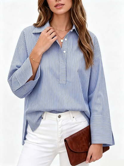 🎀Womens Striped Collared Long Sleeve Blouse
