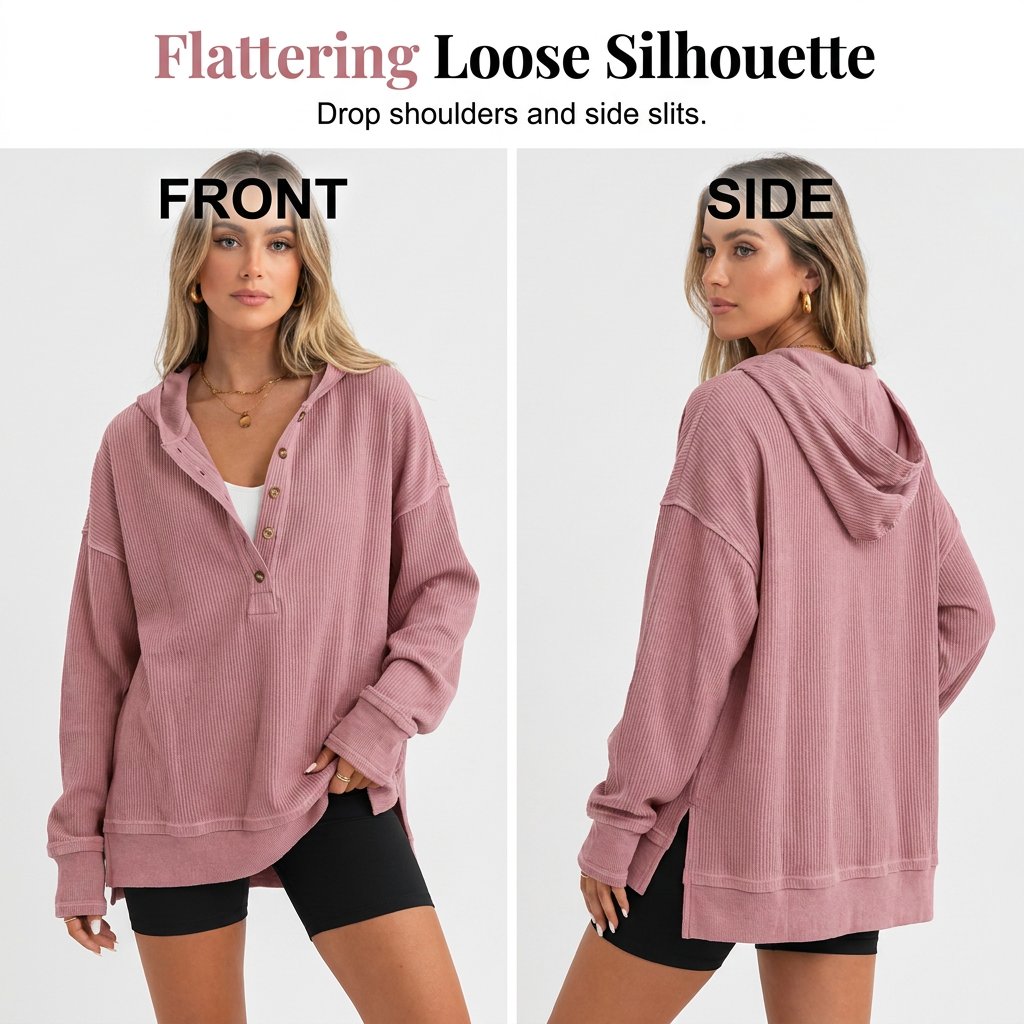 Flash Sale💥Women's Cozy Oversized Long Sleeve Henley Hoodie