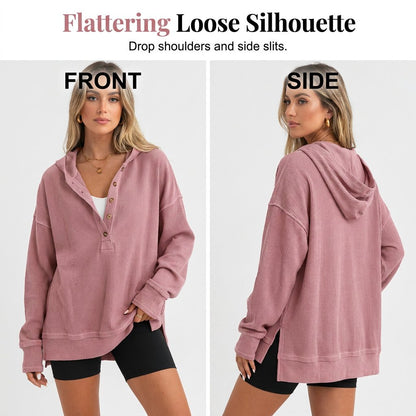 Flash Sale💥Women's Cozy Oversized Long Sleeve Henley Hoodie