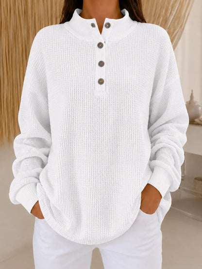 Women’s Waffle Knit Button Neck Pullover