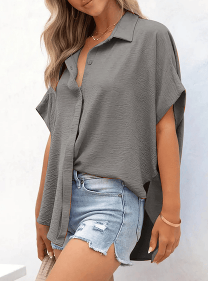 Short Sleeve Solid Color Casual Loose Fit Shirt