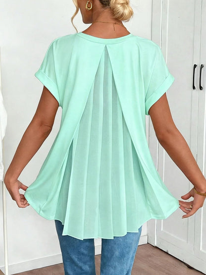 🔥Short-Sleeved Solid Color 100% Cotton  Patchwork T-Shirt