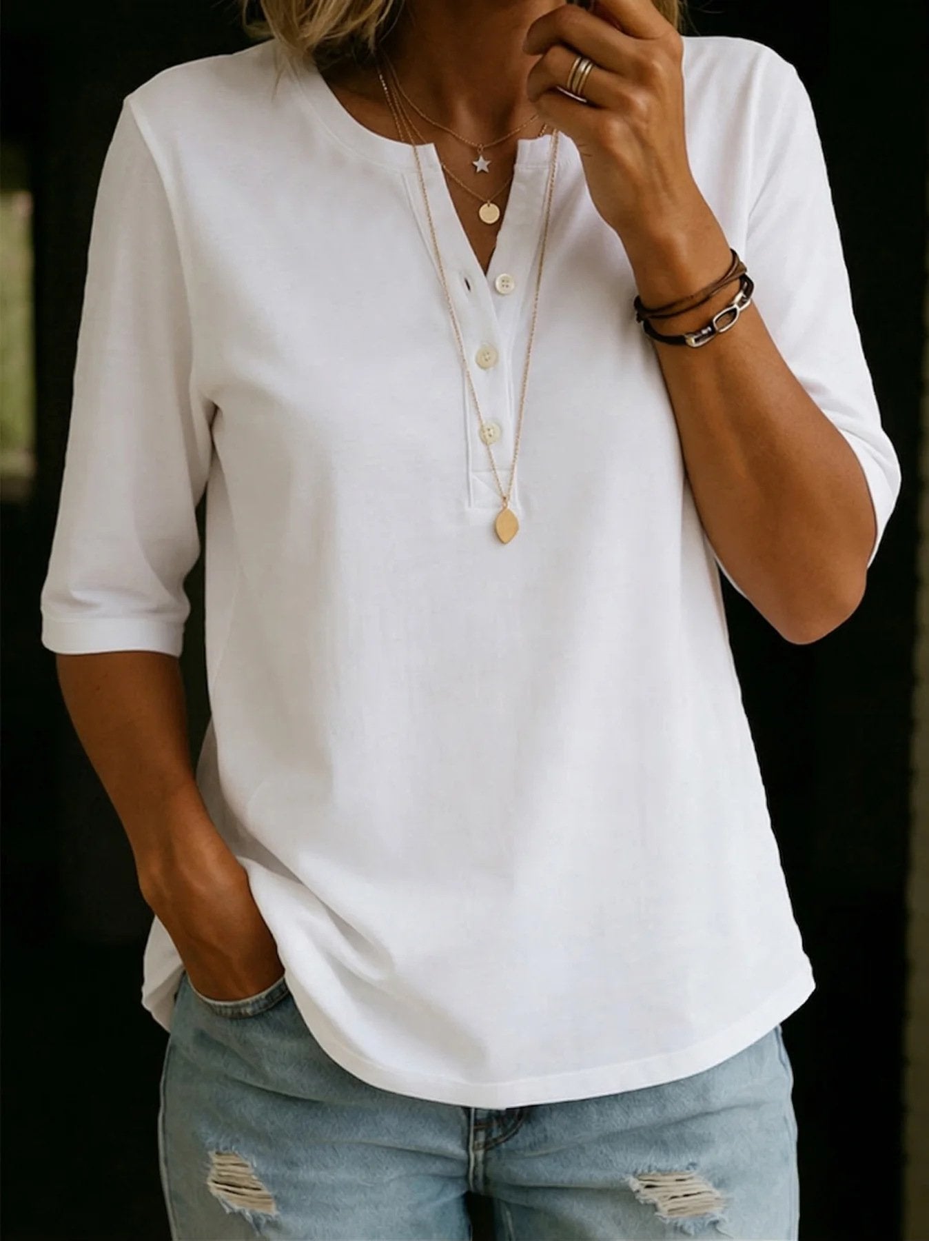 🔥Summer 2026 Best Sellers🔥 - Classic Henley Collar 100% Cotton T-shirt
