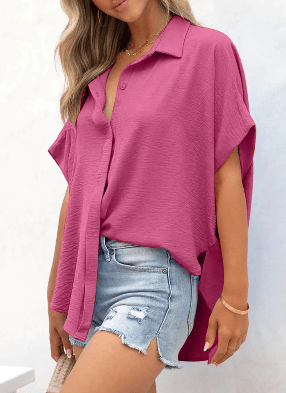 Short Sleeve Solid Color Casual Loose Fit Shirt