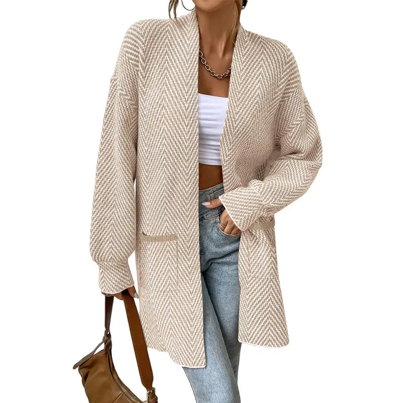 Women's Open Front Herringbone Cardigan Sweaters