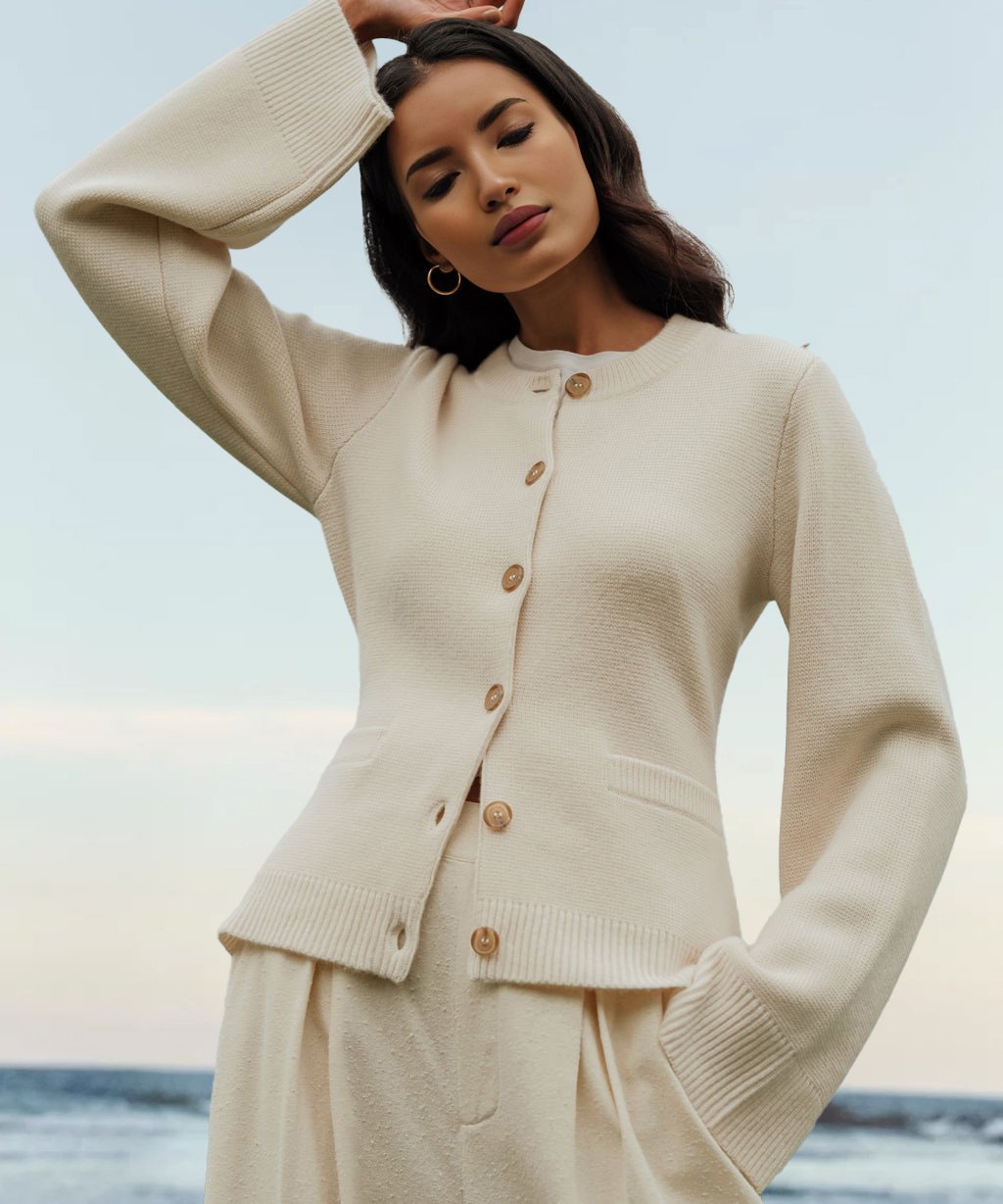 Women's ivory ultra-soft button cardigan
