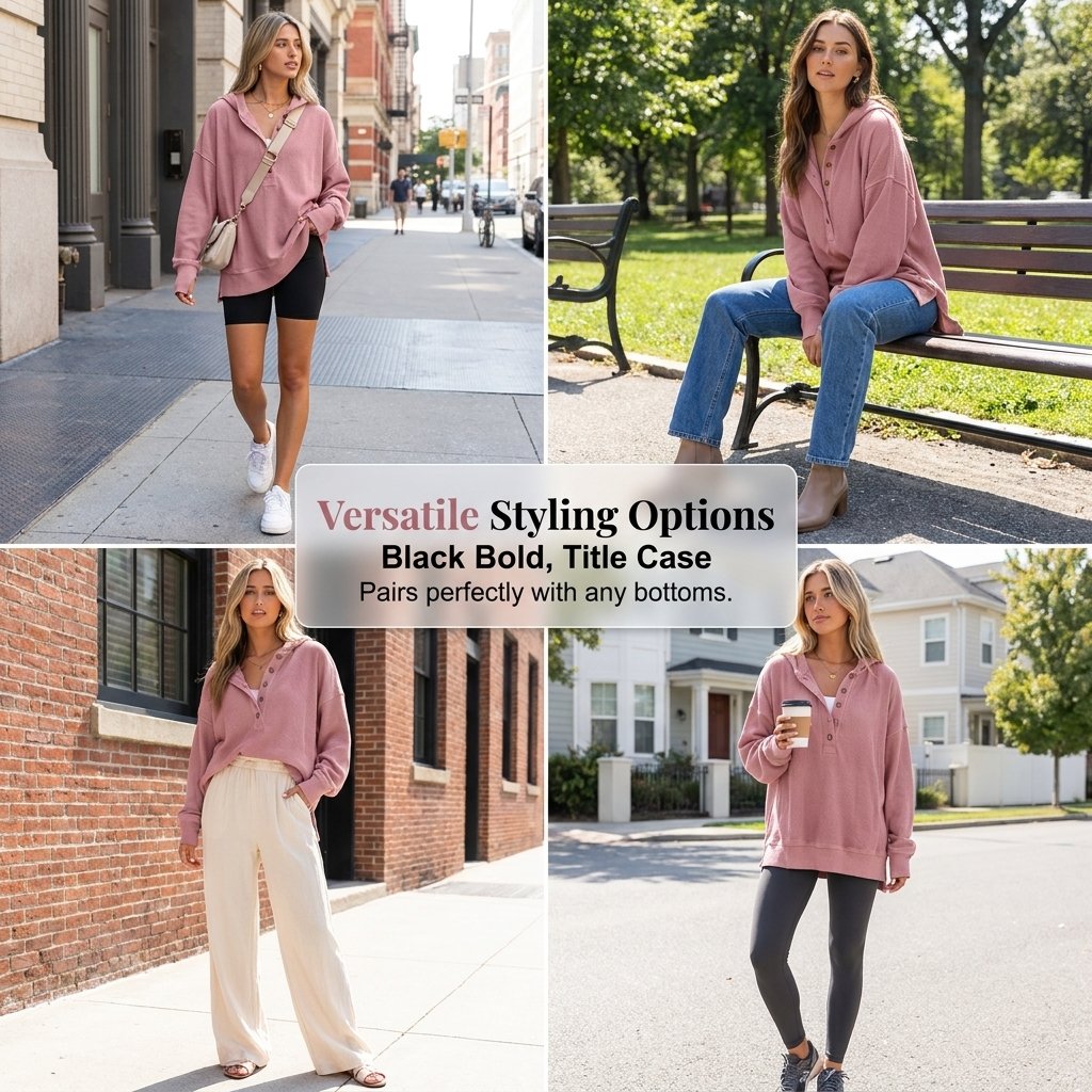 Flash Sale💥Women's Cozy Oversized Long Sleeve Henley Hoodie