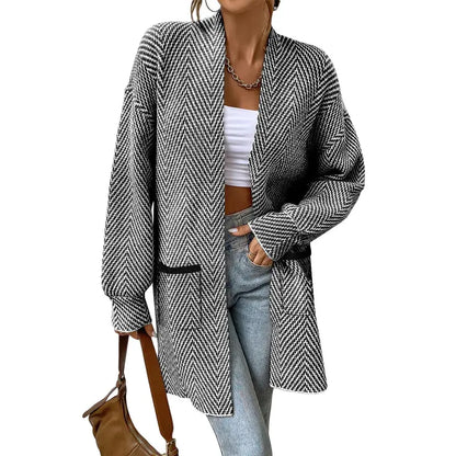 Women's Open Front Herringbone Cardigan Sweaters