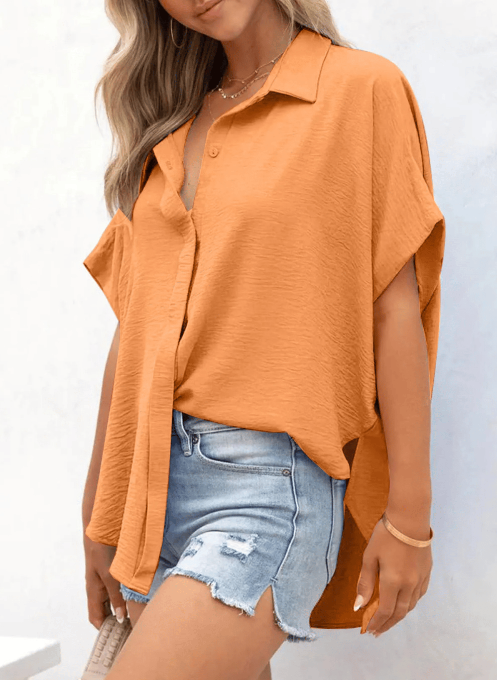 Short Sleeve Solid Color Casual Loose Fit Shirt