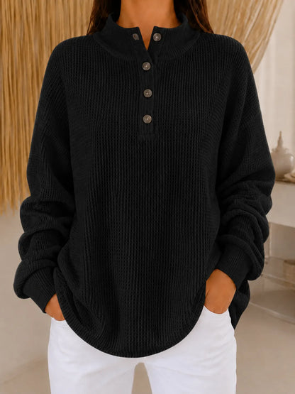 Women’s Waffle Knit Button Neck Pullover