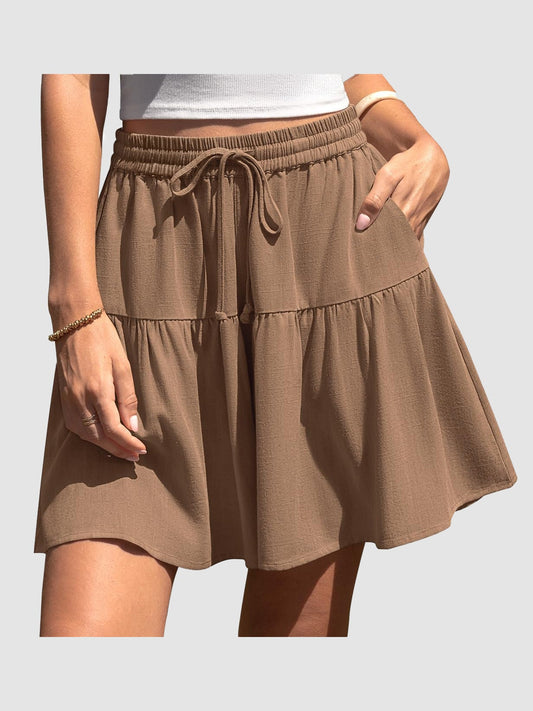 Women's High Waist Drawstring Tiered Skort