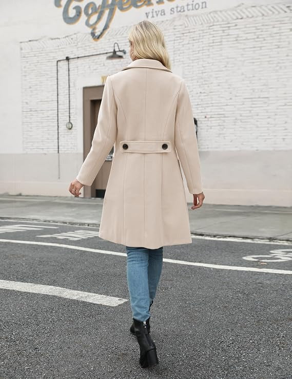 Hot Sale-Women Classic Lapel Double Breasted Mid-Length Overcoat Casual Fall Winter