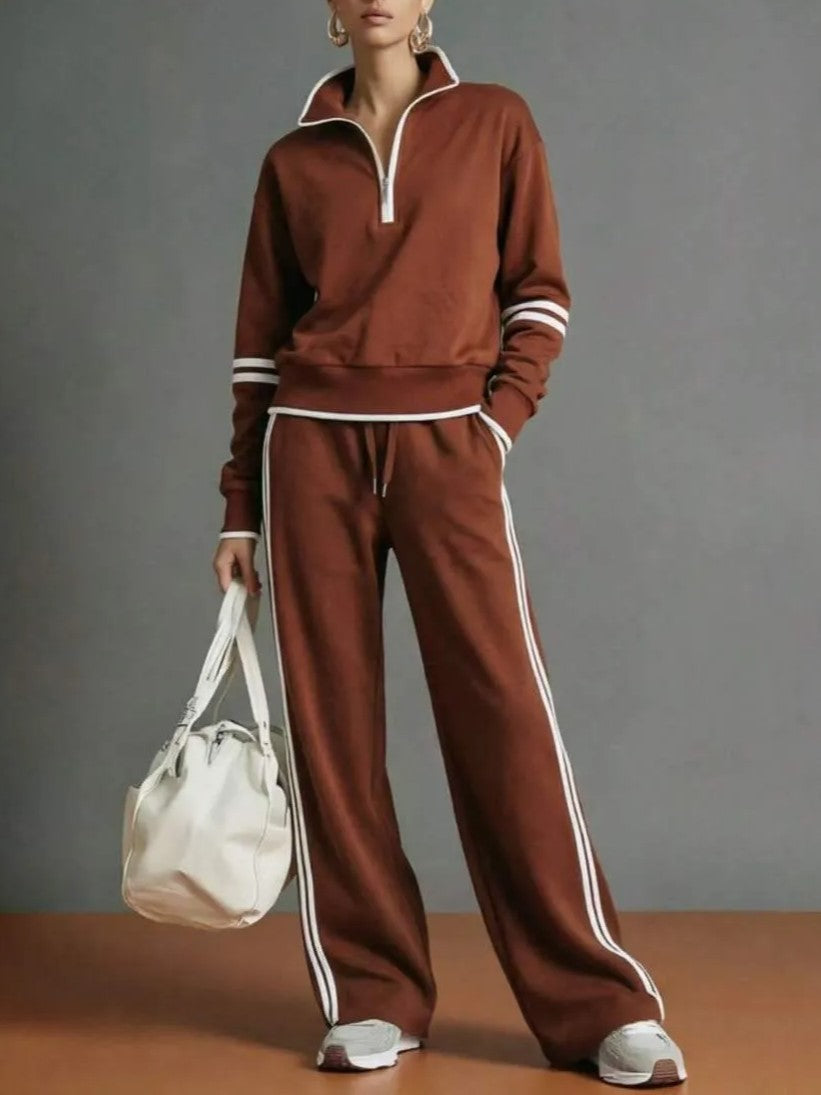 Women's Sporty Striped Quarter-Zip Lounge Set