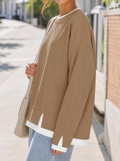 Women's Fake Two Piece Layered Crewneck Sweatshirt