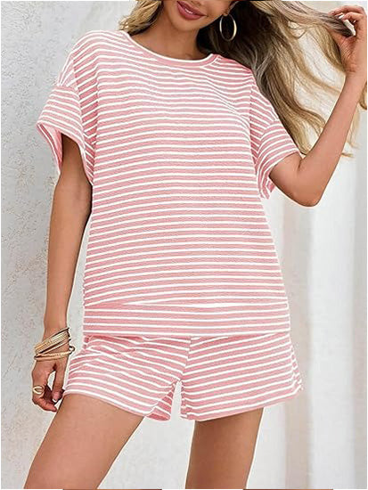 100% Cotton Women's Matching Stripe Loungewear Set