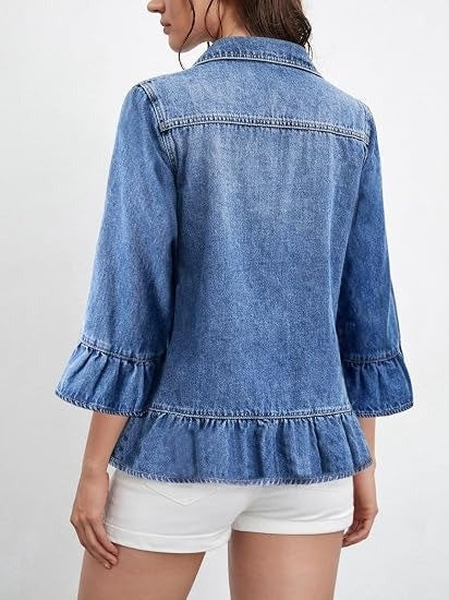 Women's 3/4 Ruffle Sleeve Denim Jacket（Buy 2 Free Shipping）