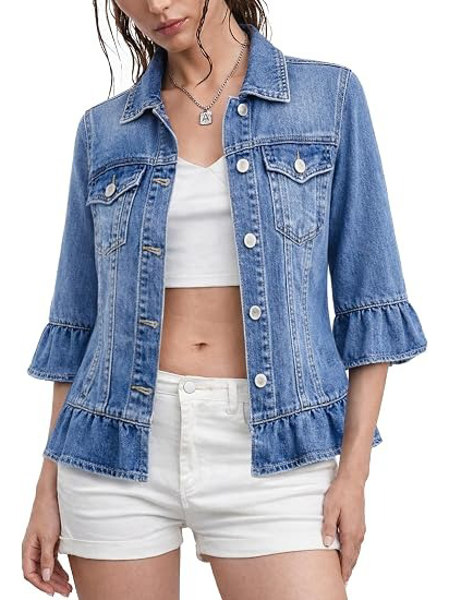 Women's 3/4 Ruffle Sleeve Denim Jacket（Buy 2 Free Shipping）