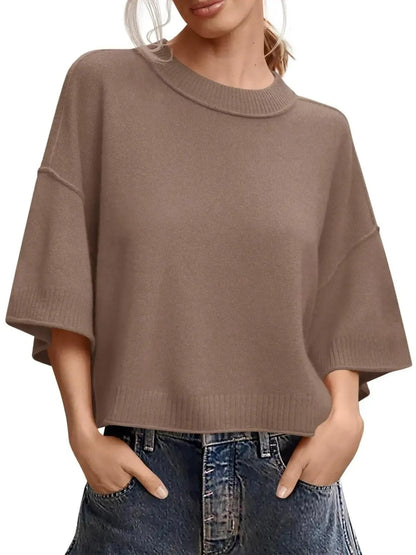 Women's Minimalist Crew Neck Oversized Knit Top