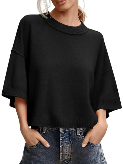 Women's Minimalist Crew Neck Oversized Knit Top