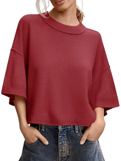 Women's Minimalist Crew Neck Oversized Knit Top