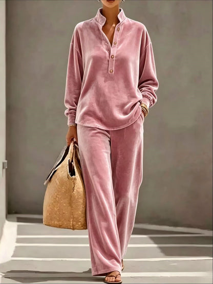 Loose And Cozy Velvet Two-piece Set (top And Pants)
