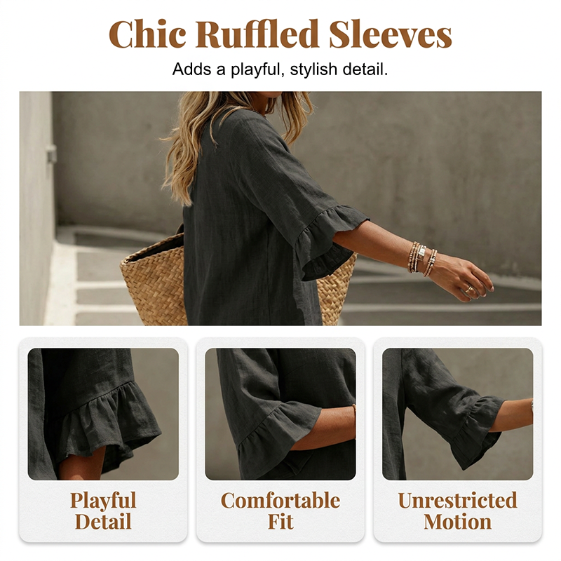 Ruffled sleeve detail on women's casual top