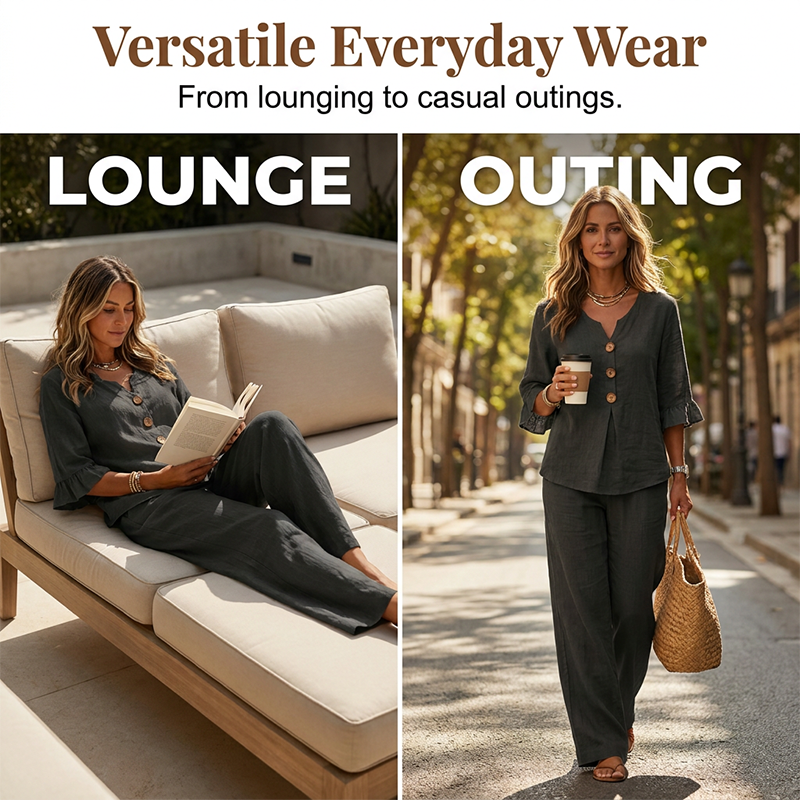 Women's relaxed two piece lounge set for home and casual outings