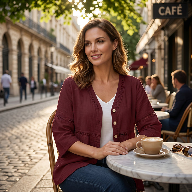 FLASH SALE: 60% OFF — Women's V-Neck Lace Trim Button-Down Blouse