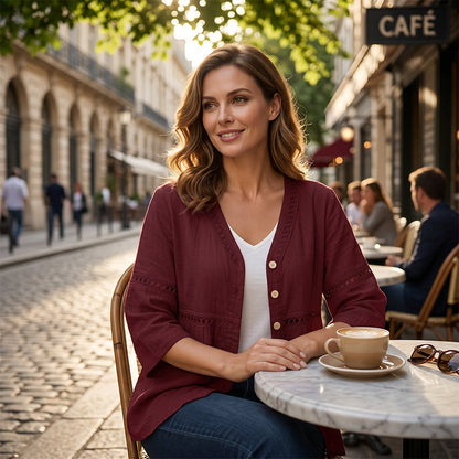 FLASH SALE: 60% OFF — Women's V-Neck Lace Trim Button-Down Blouse