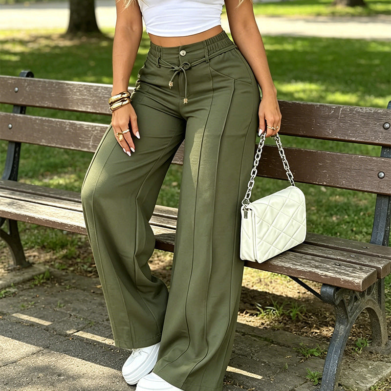 Green high-waisted straight leg trousers