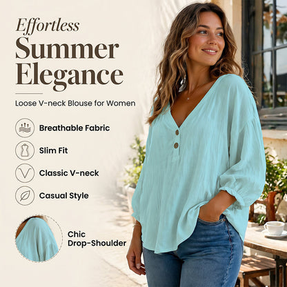 👚✨Women's Casual V-Neck 3/4 Sleeve Daily Basic Top
