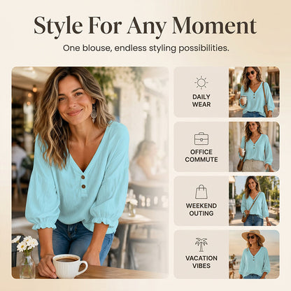 👚✨Women's Casual V-Neck 3/4 Sleeve Daily Basic Top