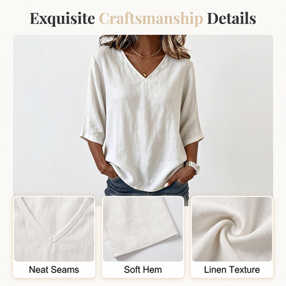 ☁️✨Women's Casual V-Neck 3/4 Sleeve Blouse Elegant Three Quarter Sleeve Loose Blouse Office Daily Basic Tops