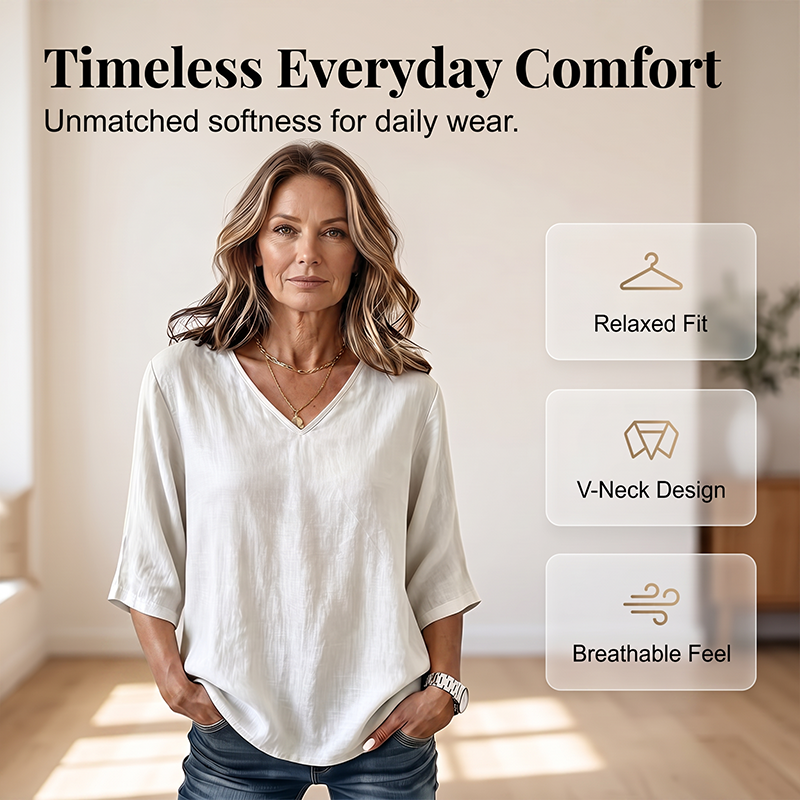 ☁️✨Women's Casual V-Neck 3/4 Sleeve Blouse Elegant Three Quarter Sleeve Loose Blouse Office Daily Basic Tops