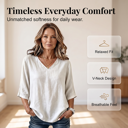 ☁️✨Women's Casual V-Neck 3/4 Sleeve Blouse Elegant Three Quarter Sleeve Loose Blouse Office Daily Basic Tops