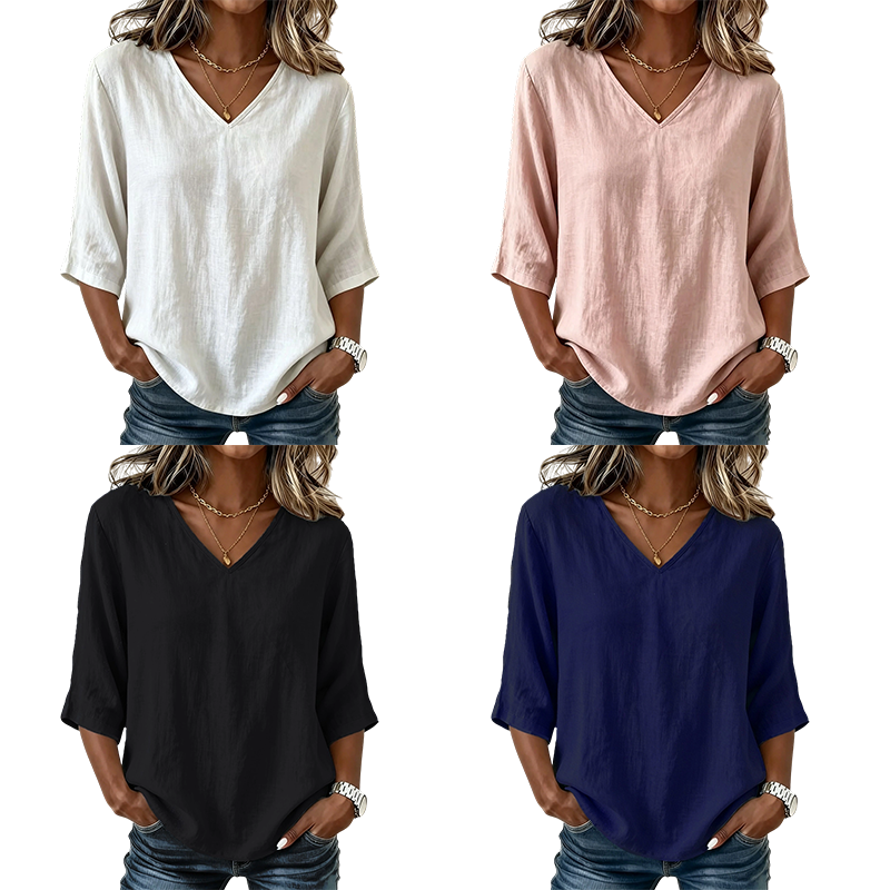 ☁️✨Women's Casual V-Neck 3/4 Sleeve Blouse Elegant Three Quarter Sleeve Loose Blouse Office Daily Basic Tops