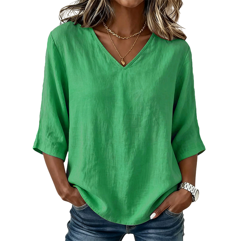 ☁️✨Women's Casual V-Neck 3/4 Sleeve Blouse Elegant Three Quarter Sleeve Loose Blouse Office Daily Basic Tops