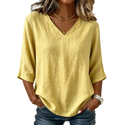 ☁️✨Women's Casual V-Neck 3/4 Sleeve Blouse Elegant Three Quarter Sleeve Loose Blouse Office Daily Basic Tops