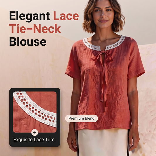 ✨🎀 LIMITED TIME 50% OFF! 🌸Lace Tie Neck Top – Delicate lace & flattering tie – Perfect for romantic dates.