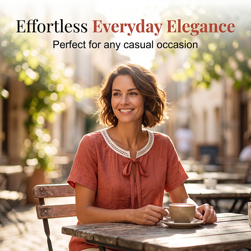 Lace tie-neck blouse café outfit
