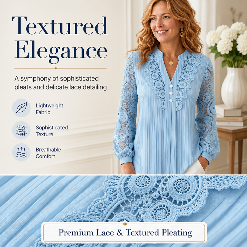 ⌛Limited-Time Offer-Women's Lace Patchwork V-Neck Long Sleeve Top