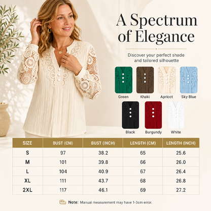 ⌛Limited-Time Offer-Women's Lace Patchwork V-Neck Long Sleeve Top
