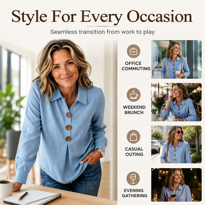 Women's Elegant Lapel Collar Button Top