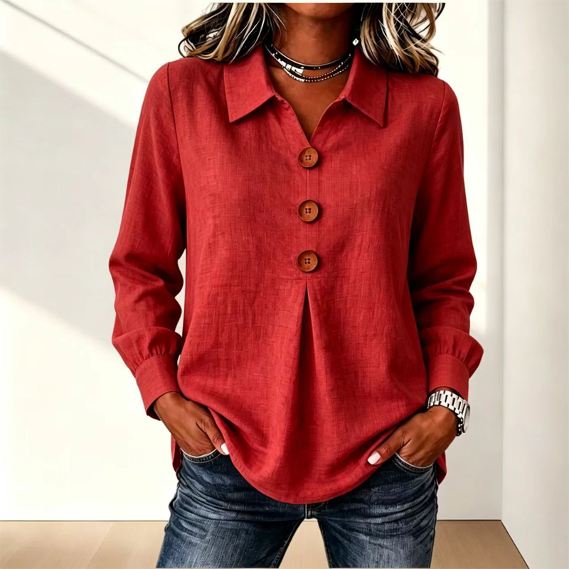 Women's Elegant Lapel Collar Button Top