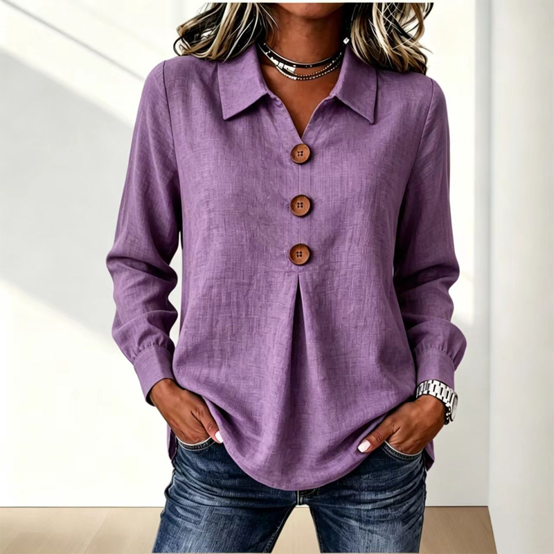 Women's Elegant Lapel Collar Button Top