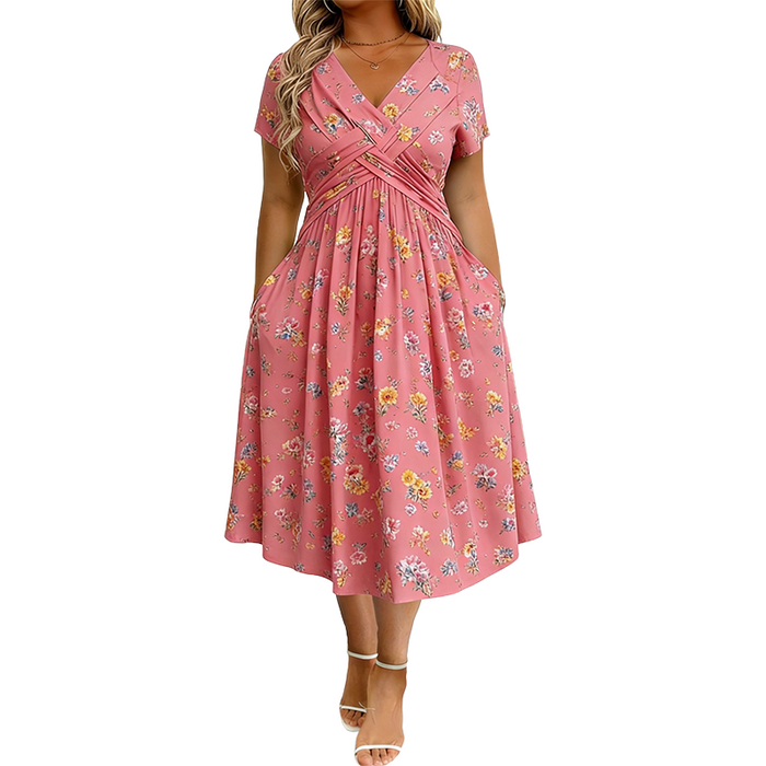 Pink floral twist waist midi dress