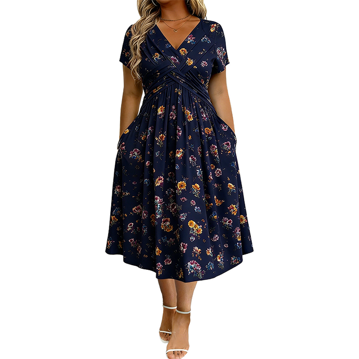 White floral twist waist midi dress