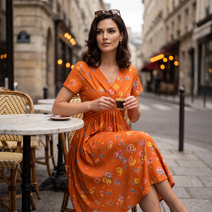 Limited Stock! 60% Off Hot Sale Ongoing🌺Women's V-Neck Floral Print Dress with Twist Waist