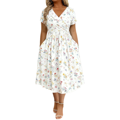 Limited Stock! 60% Off Hot Sale Ongoing🌺Women's V-Neck Floral Print Dress with Twist Waist