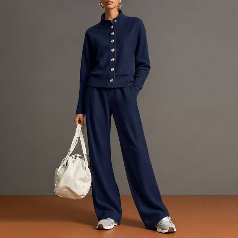 Navy cardigan and wide leg pants set